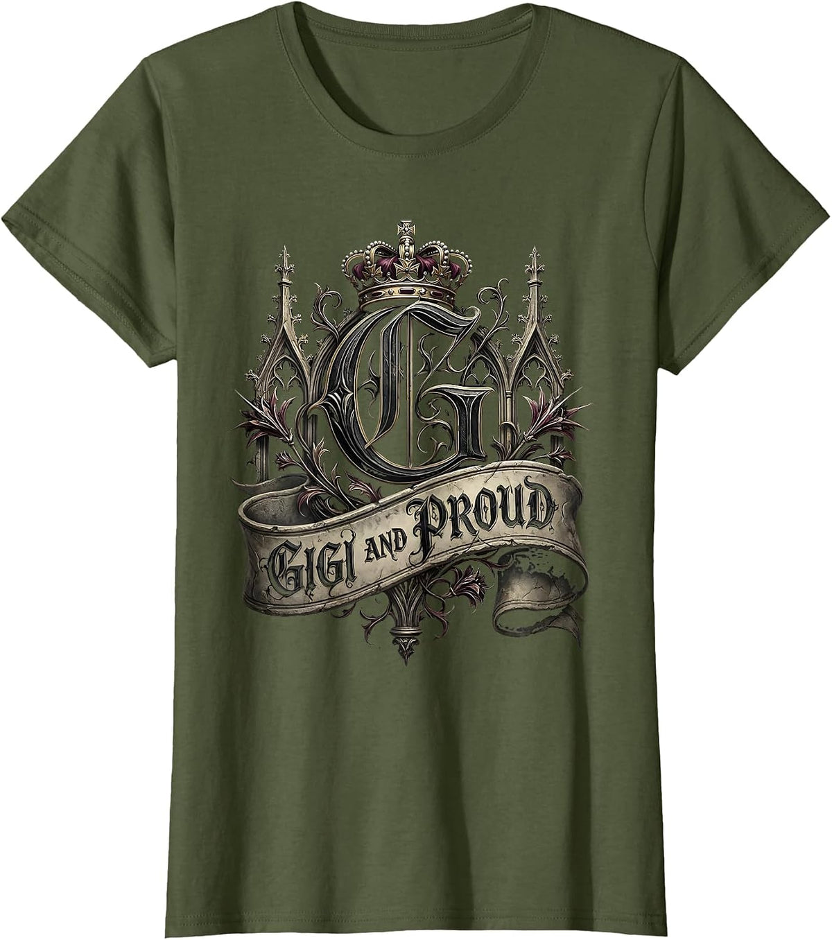 Women's Gigi And Proud Grandma Design T-Shirt - Olive Green