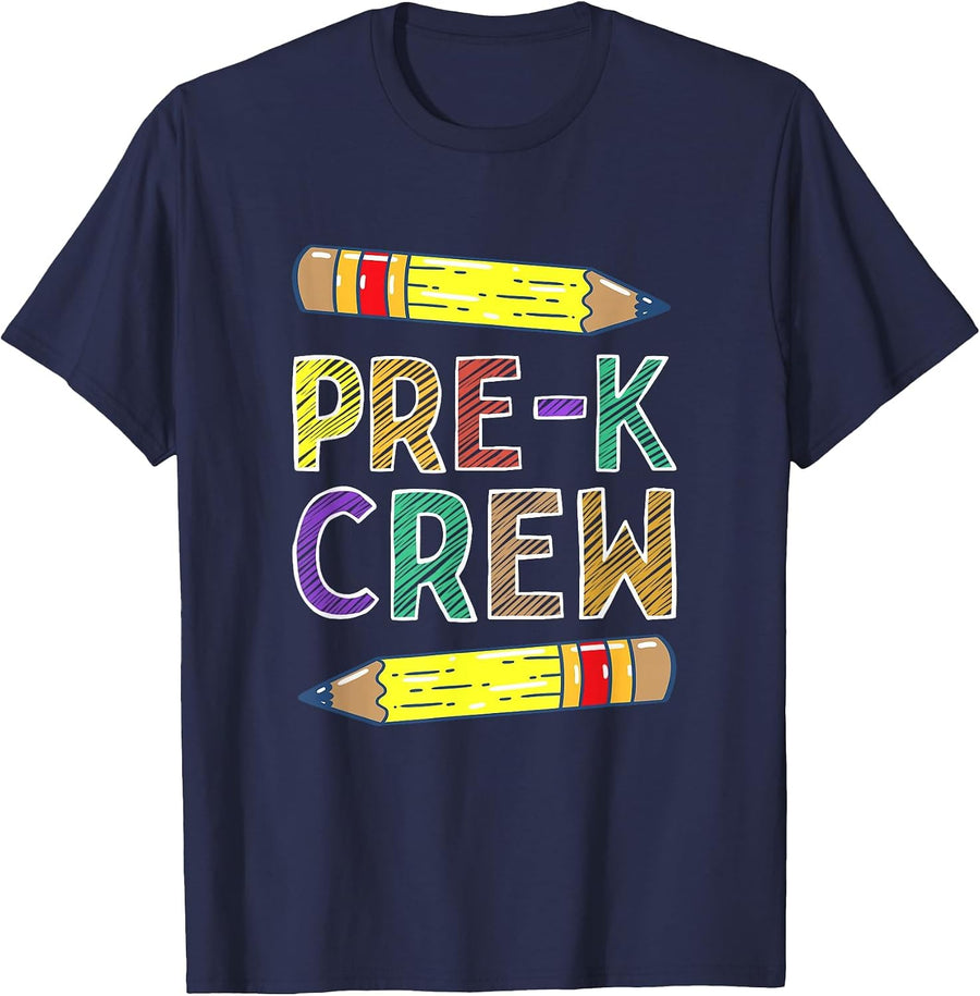 Pre-K Crew Funny PreK Teachers Back to School T-Shirt - Navy Blue