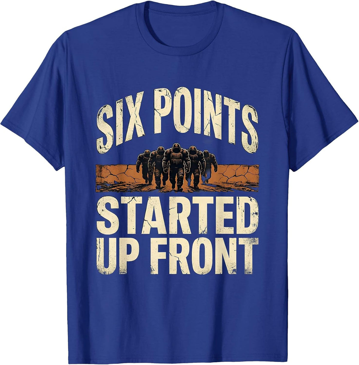 Men's Six Points Started Up Front Distressed Football Lineman T-Shirt - Royal Blue