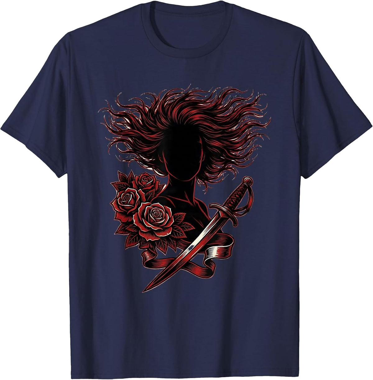 Men's Wild Hair Rock and Roll Silhouette Graphic T-Shirt - Navy Blue
