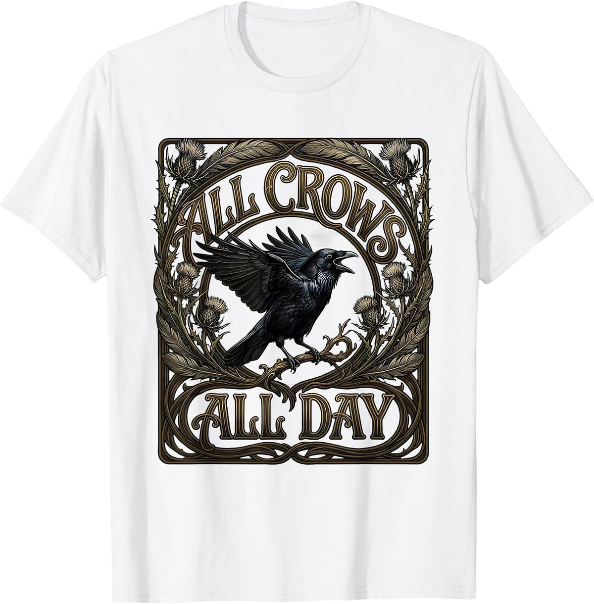 Men's All Crows All Day Bold Bird Lover Design T-Shirt - White