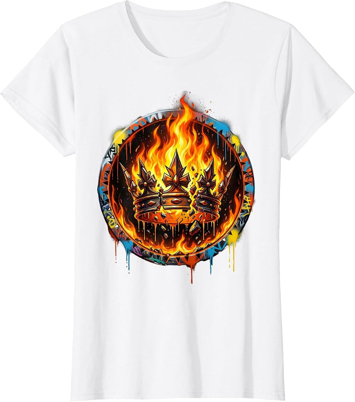 Crown In Flames No Kings Fire Illustration T-Shirt - White