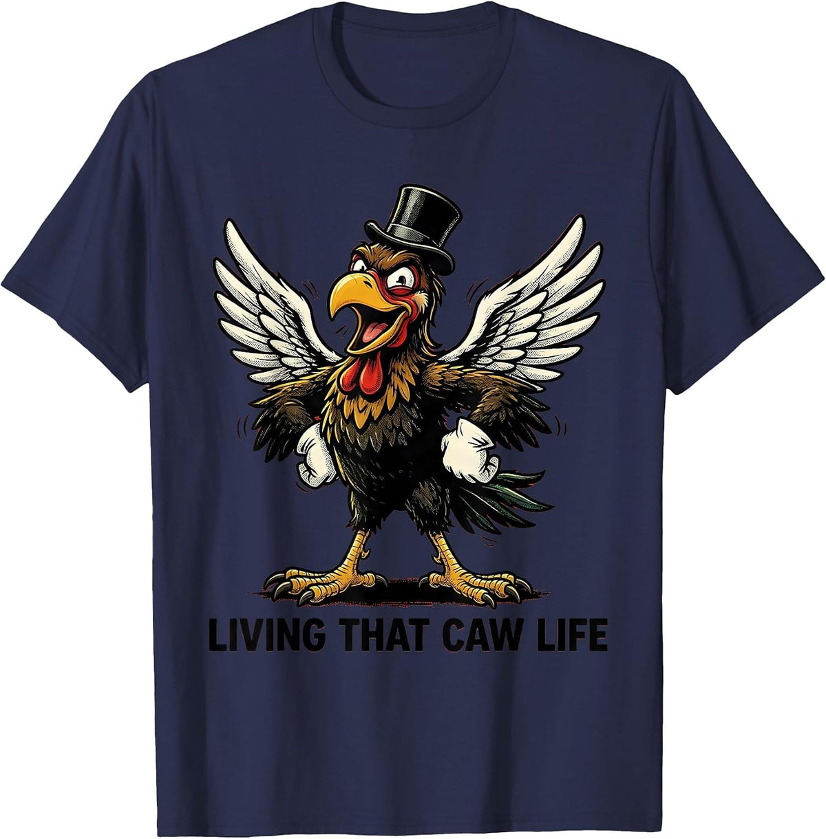 Living That Caw Life Crow Lover Design T-Shirt - Navy Blue