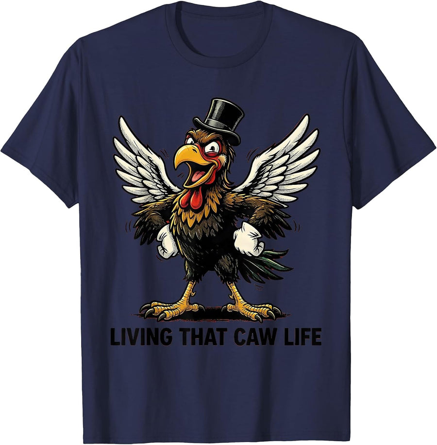 Living That Caw Life Crow Lover Design T-Shirt - Navy Blue