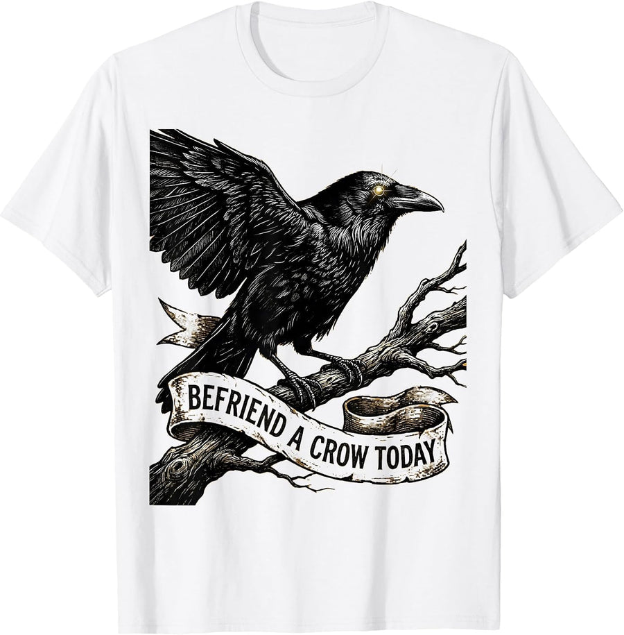 Men's Befriend A Crow Today Bird Lover Design T-Shirt - White
