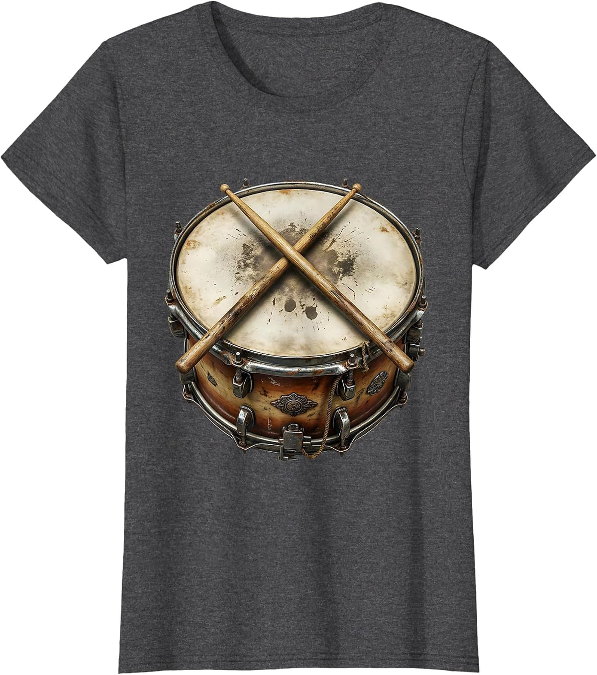 Women's Crossed Drumsticks Snare Drum Percussion Graphic T-Shirt - Dark Heather Grey