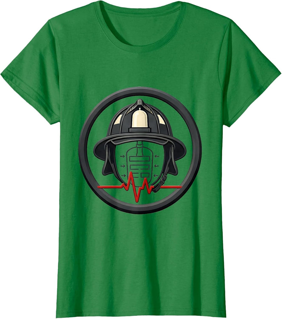 Women's Paramedic Helmet Badge Stencil Graphic EMT Dark Humor T-Shirt - Kelly Green