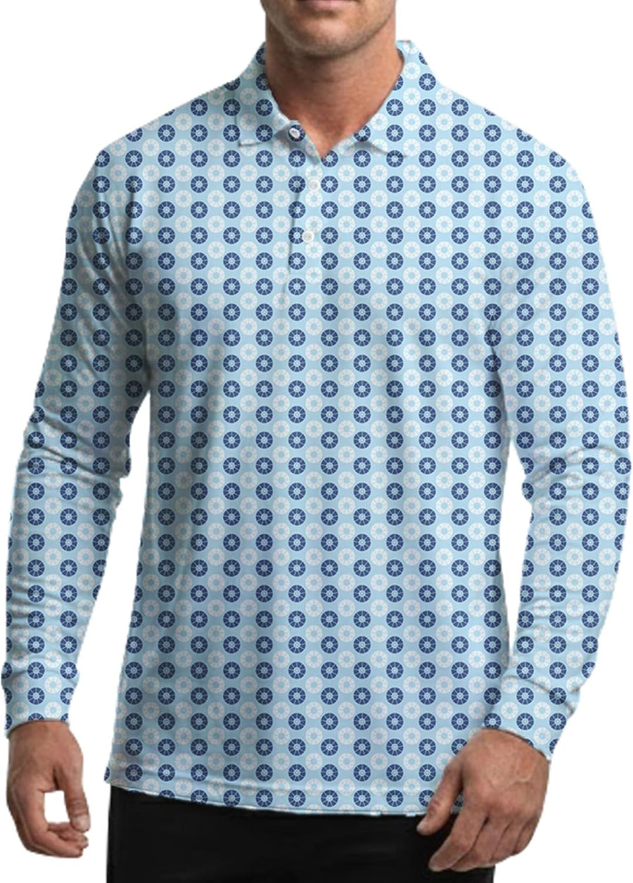 Men's Long Sleeve Golf Shirt Quick Dry 3 Button Work Fishing Outdoor Casual Collar Shirt - Geometric Pattern #6
