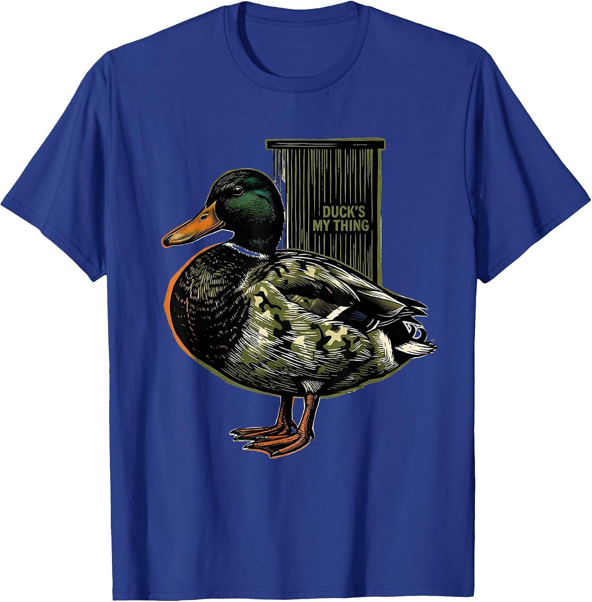 Duck's My Thing Linocut Funny Duck Hunting Camo Gift T-Shirt - Royal Blue
