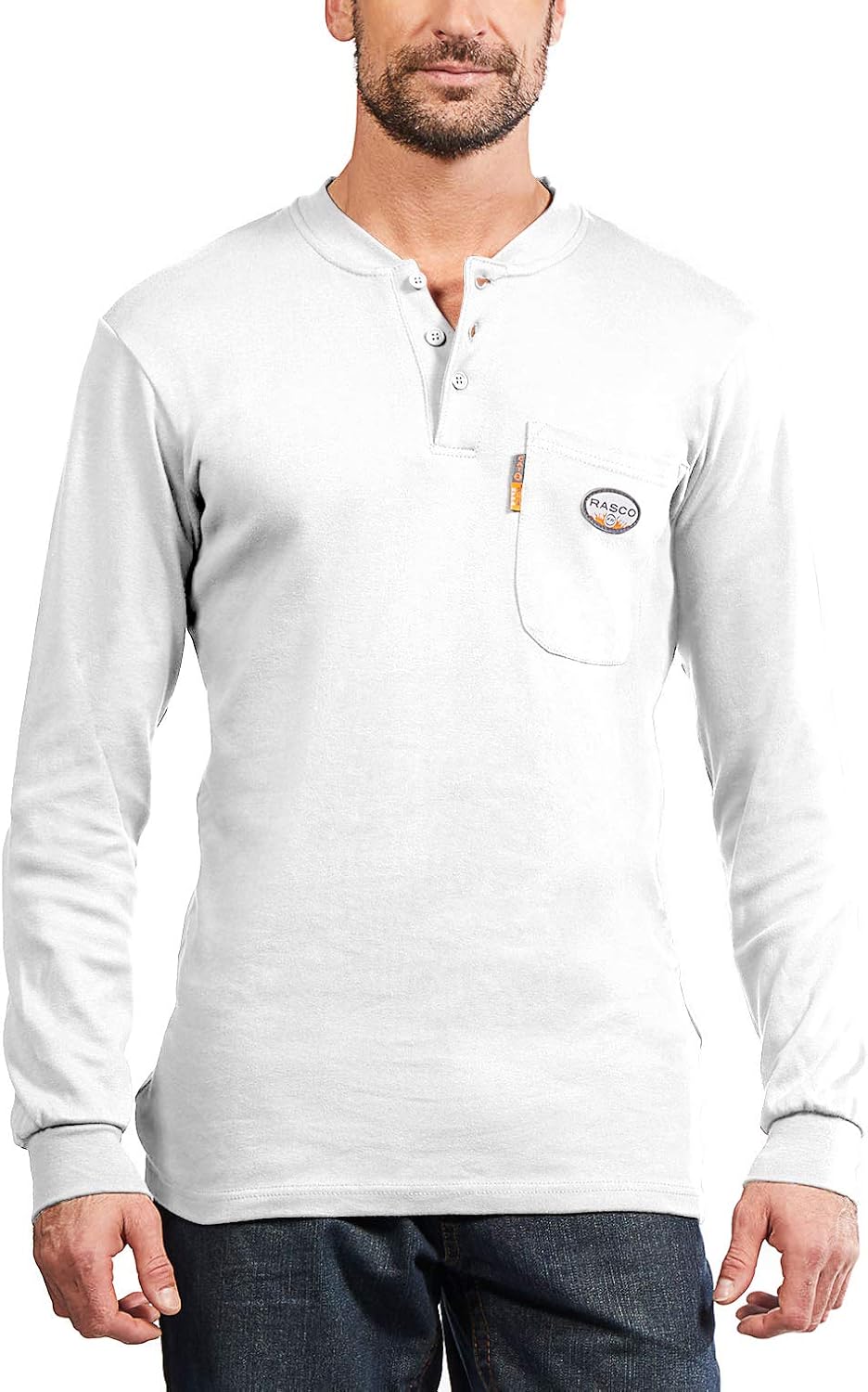 Rasco Flame Resistant Henley T-Shirt, Lightweight FR Shirts for Men - White