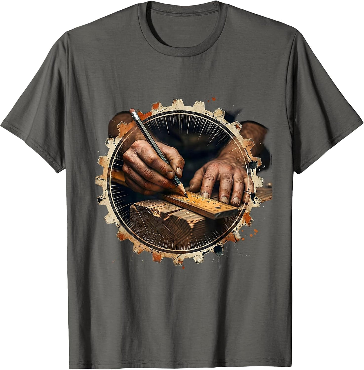 Craftsman Measuring Wood Carpenter Graphic Tee T-Shirt - Asphalt Grey