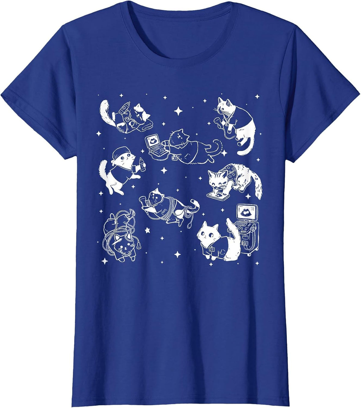 Cute Cat Sonographer Ultrasound Tech OBGYN Medical Humor T-Shirt - Royal Blue