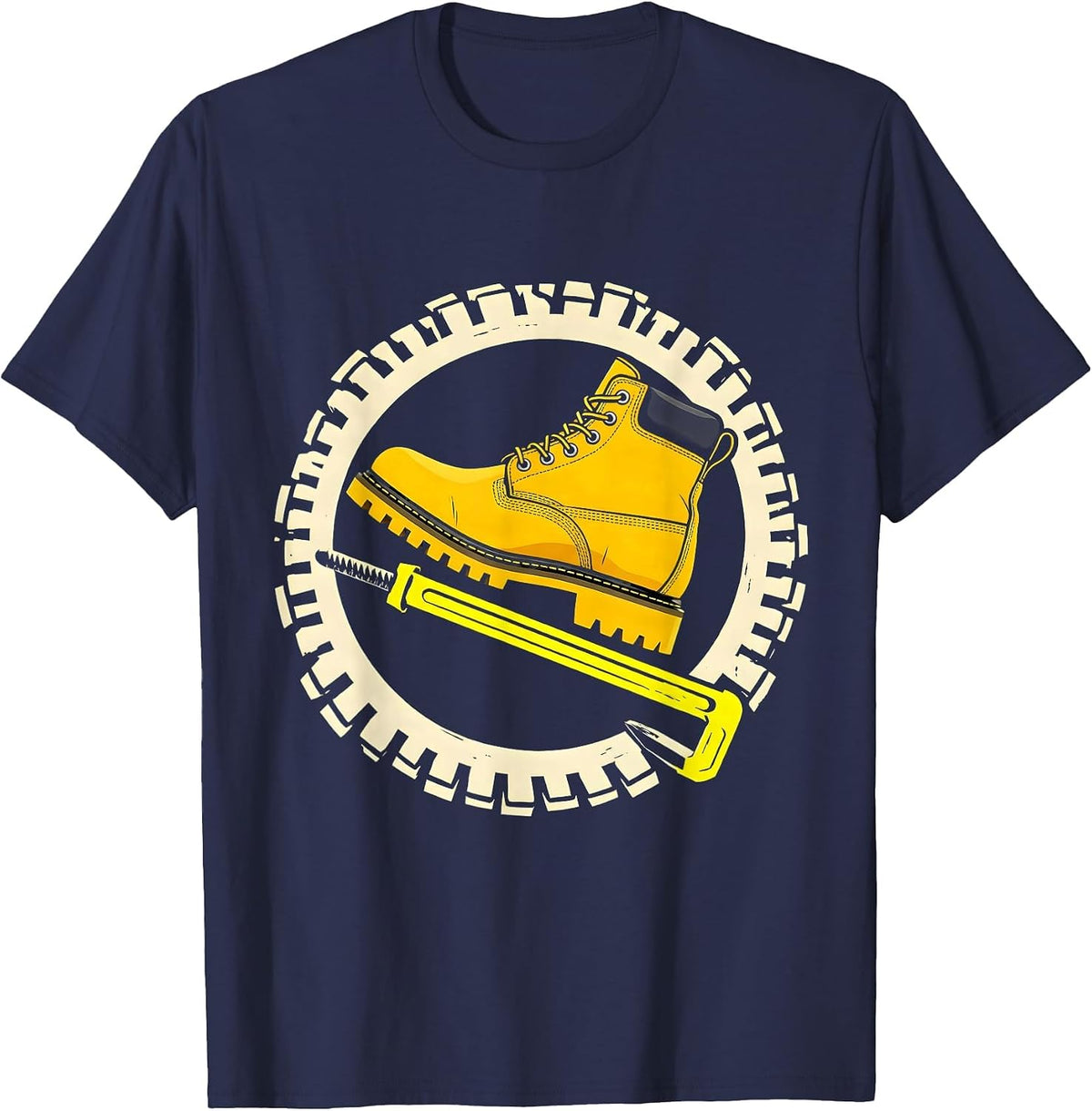 Pit Crew Boot on Tire Iron Mechanic Graphic T-Shirt - Navy Blue