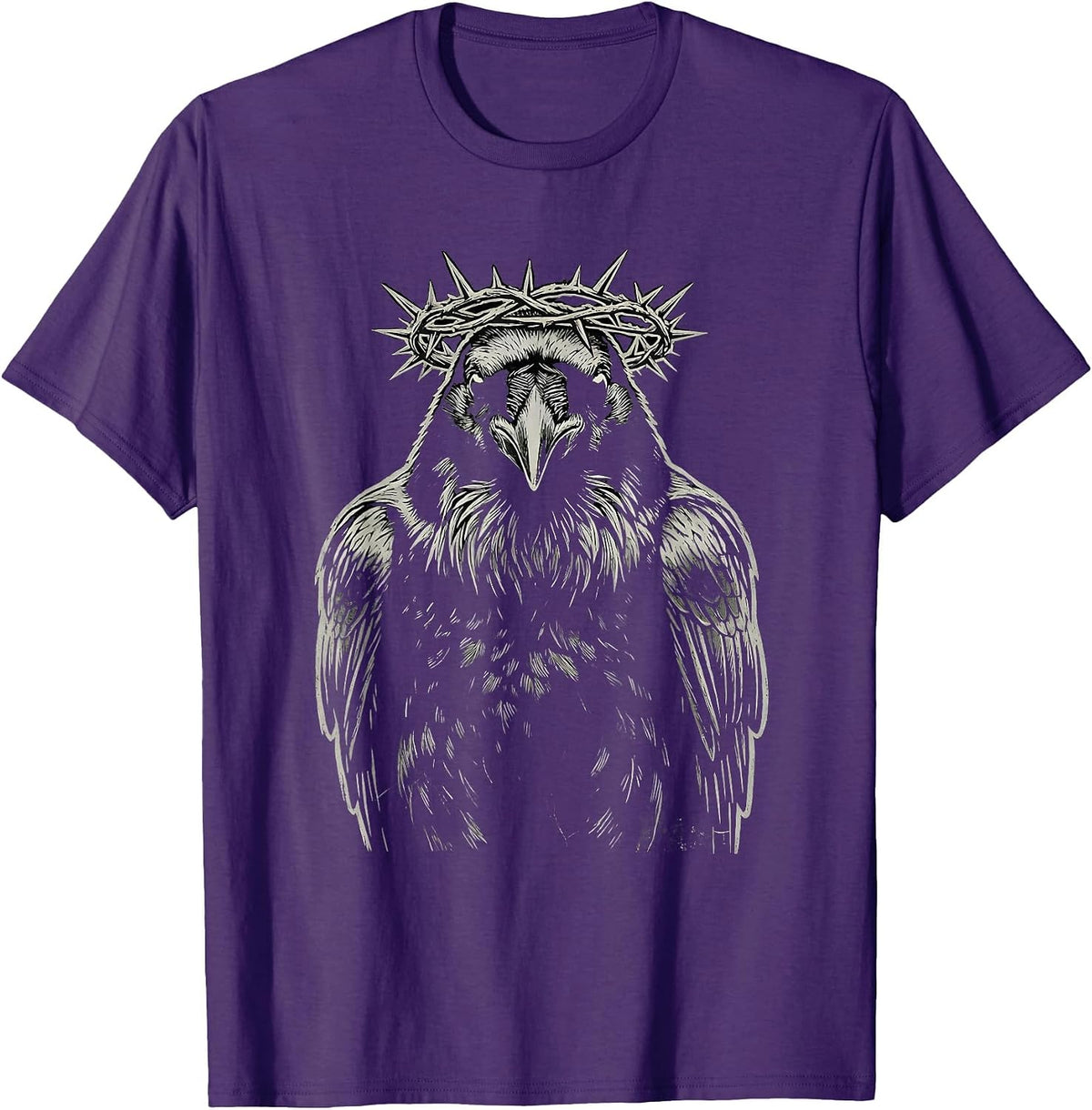 Crow With Crown of Thorns Dark Art Graphic T-Shirt - Purple