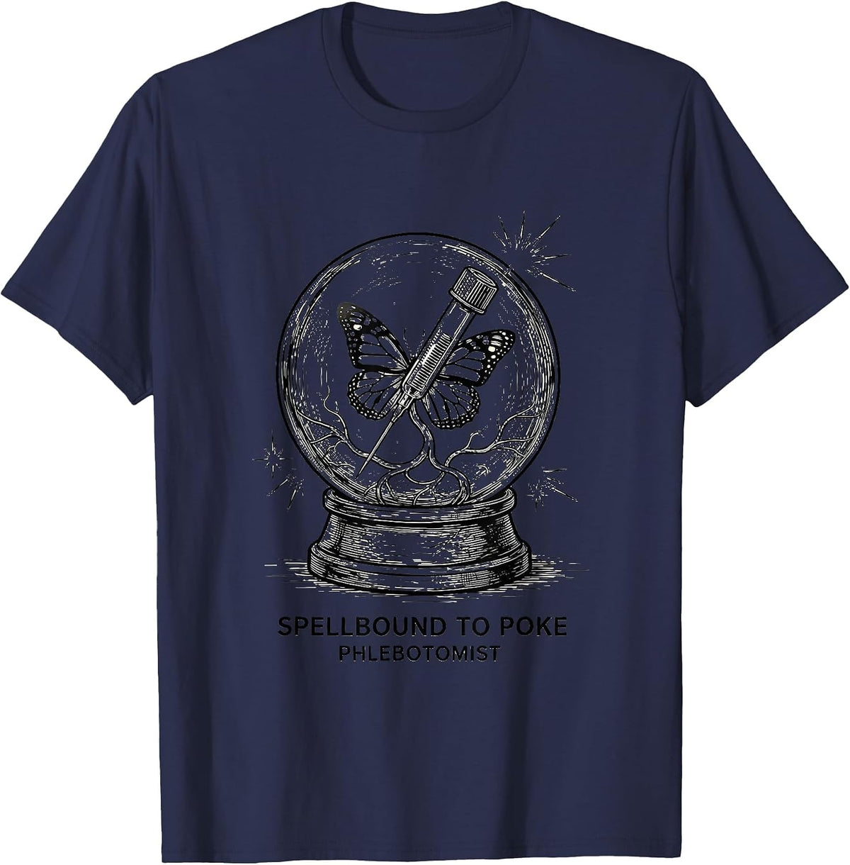 Spellbound to Poke Phlebotomist Funny Halloween Nurse T-Shirt - Navy Blue