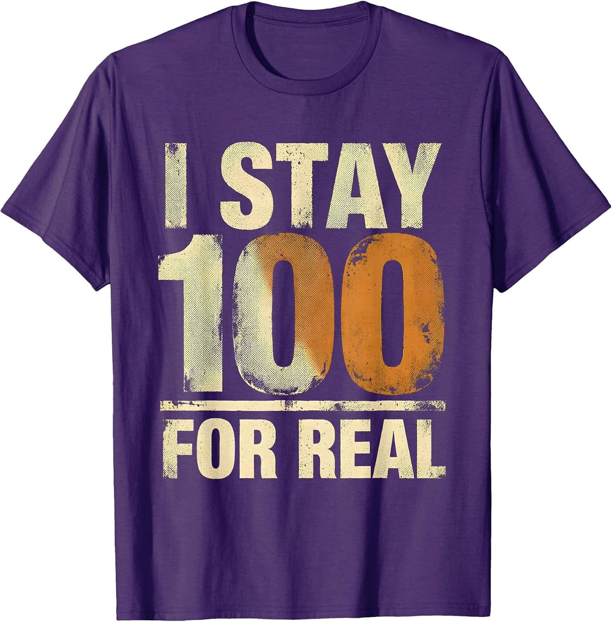 Men's I Stay 100 For Real Nostalgic Old School Hip Hop Rap Music T-Shirt - Purple