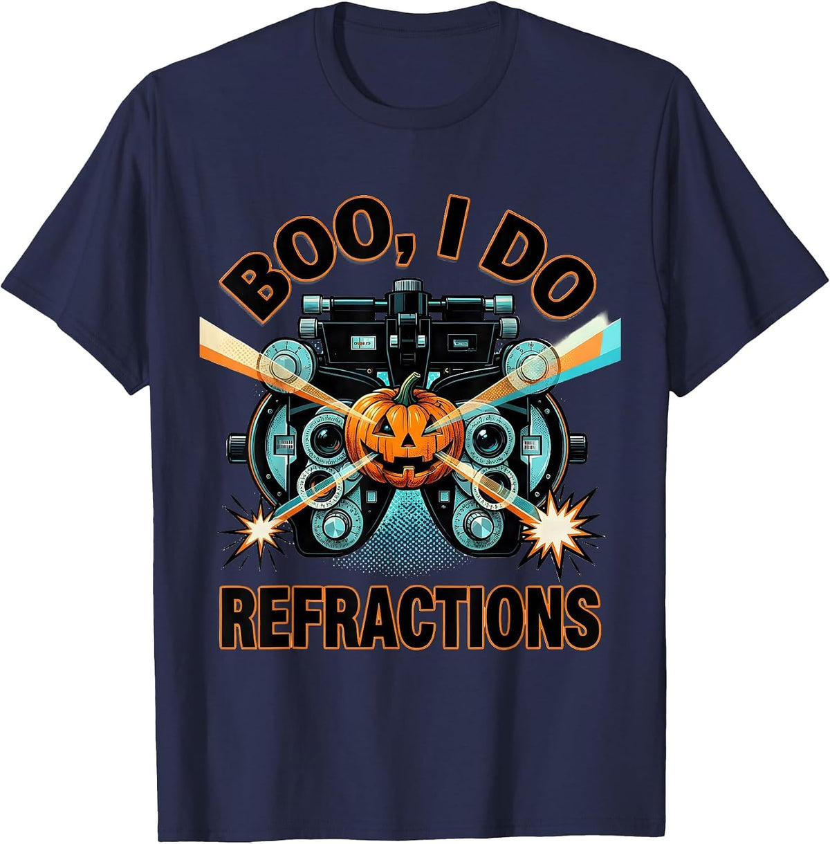Men's Boo I Do Refractions Pop Art Optometrist Halloween Eye T-Shirt - Navy Blue