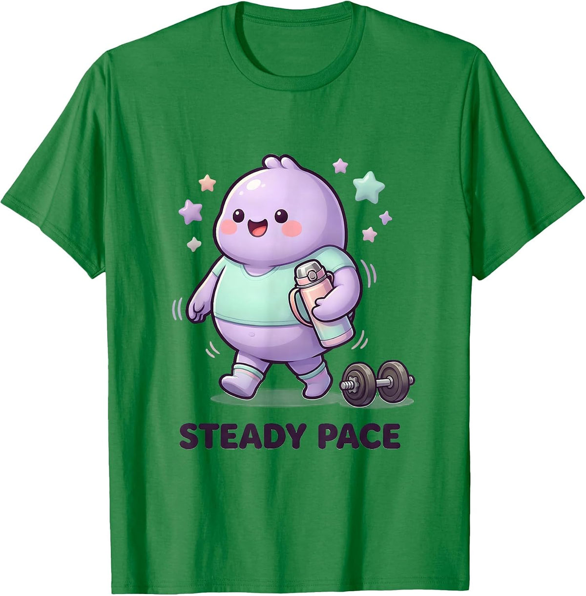 Men's Steady Pace Cute Kawaii Gym Meme Weightlifting Humor T-Shirt - Kelly Green