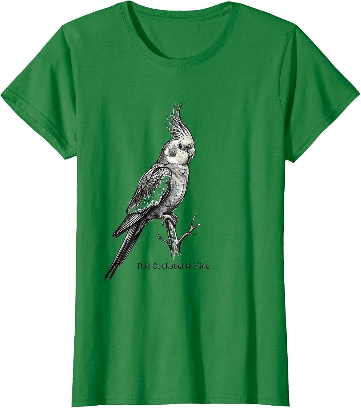 This Cockatiel Is Mine Vintage Cockatiel Drawing Art Design T-Shirt - Kelly Green