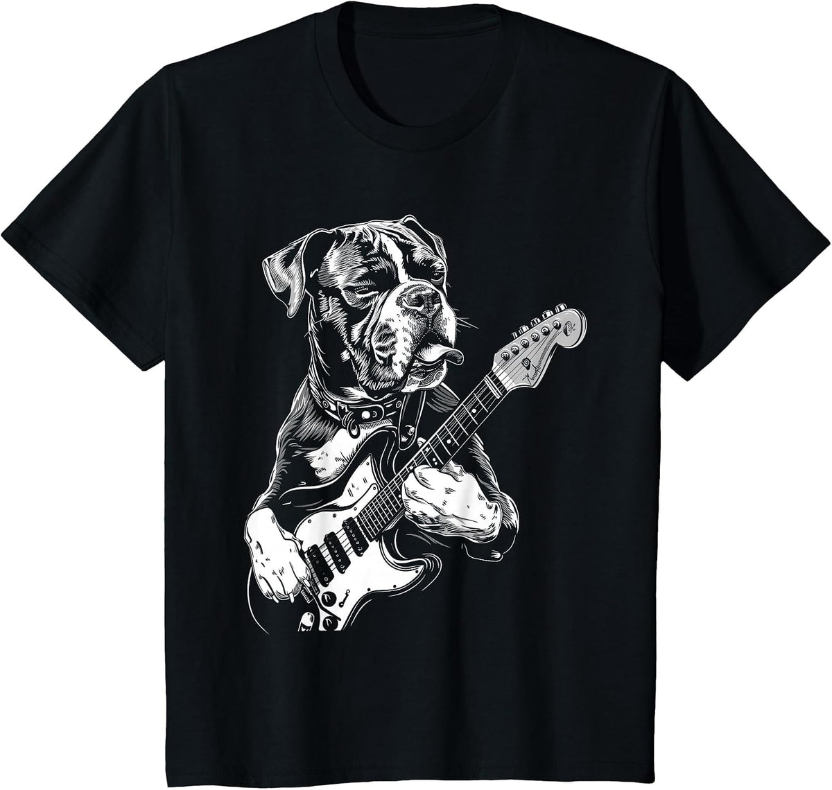 Funny Boxer Dog Playing Electric Guitar Rock Dog Dad T-Shirt - Black
