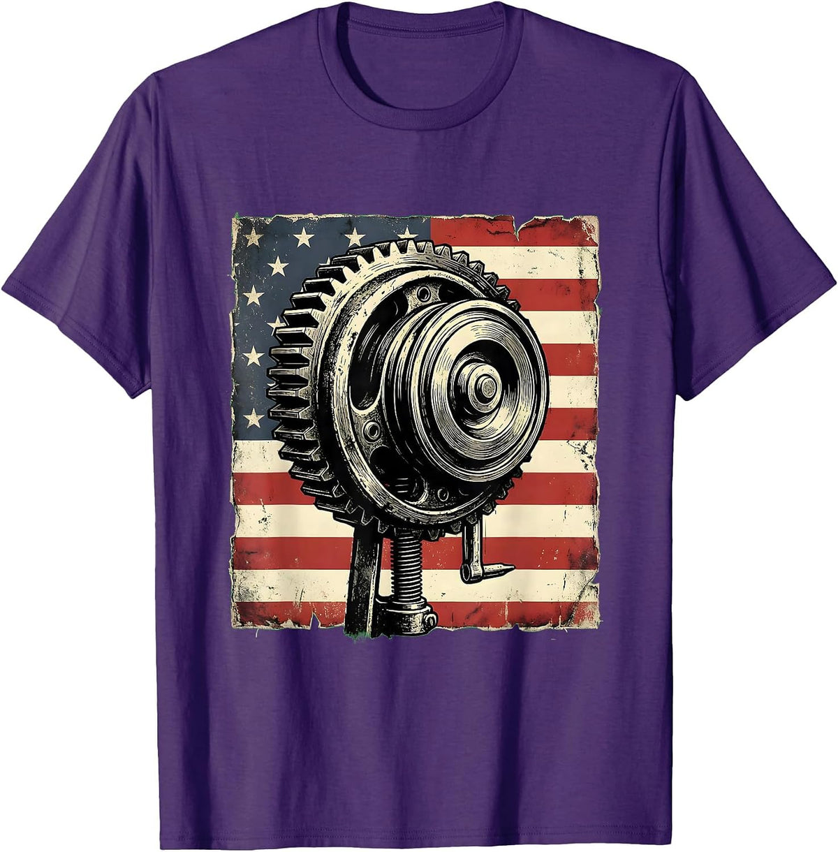 Men's Three-Jaw Gear Puller Patriotic Mechanic Oilfield Worker T-Shirt - Purple