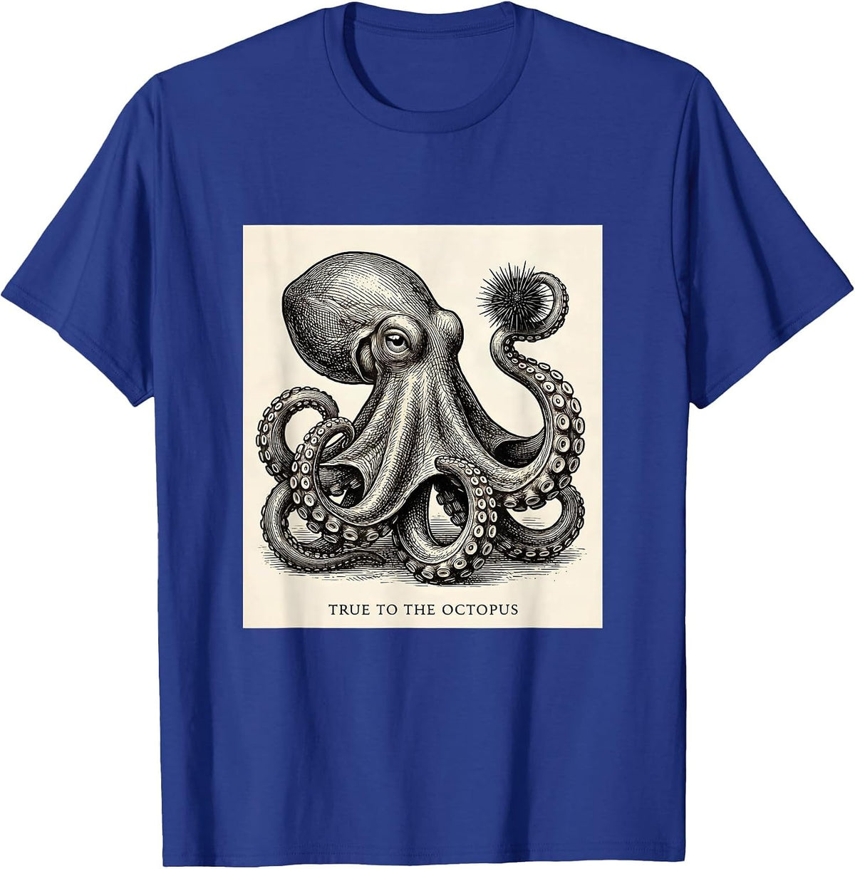 Men's True to the Octopus Vintage Japanese Ocean Animal Lover T-Shirt - Royal Blue