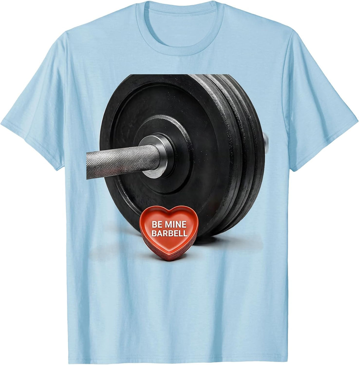 Men's Be Mine Barbell Funny Gym Valentines Day Weightlifting Humor T-Shirt - Baby Blue