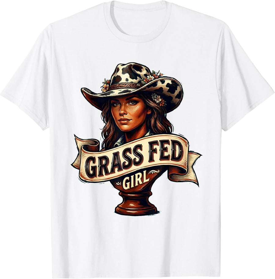 Men's Grass Fed Girl Funny Cow Lover Design T-Shirt - White