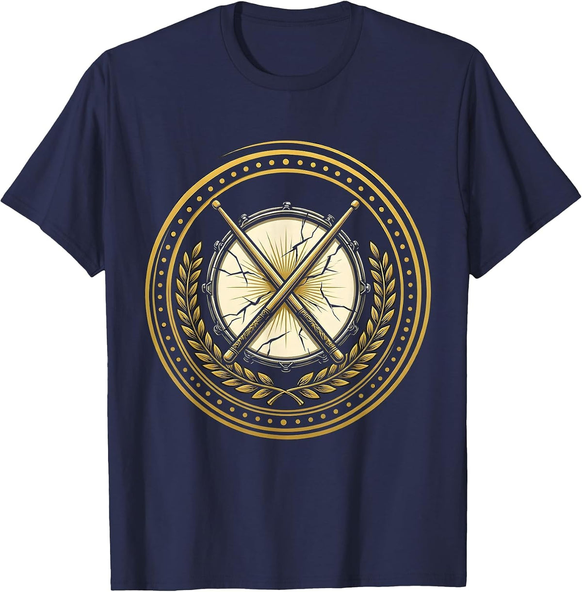 Crossed Drumsticks Cracked Snare Drum Graphic T-Shirt - Navy Blue