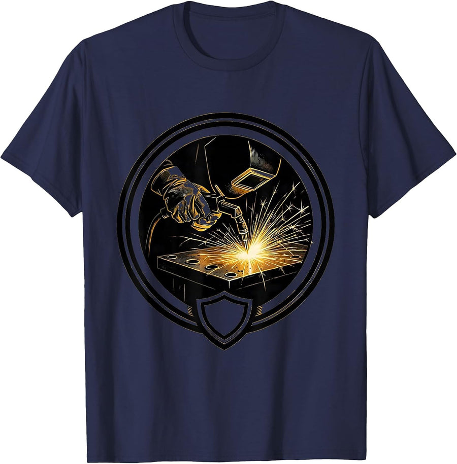 Welder Gloved Hands Torch Graphic Design T-Shirt - Navy Blue