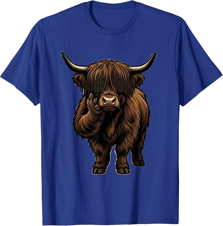 Highland Cow Mascot Funny Farm Animal Lover Humor T-Shirt - Royal Blue