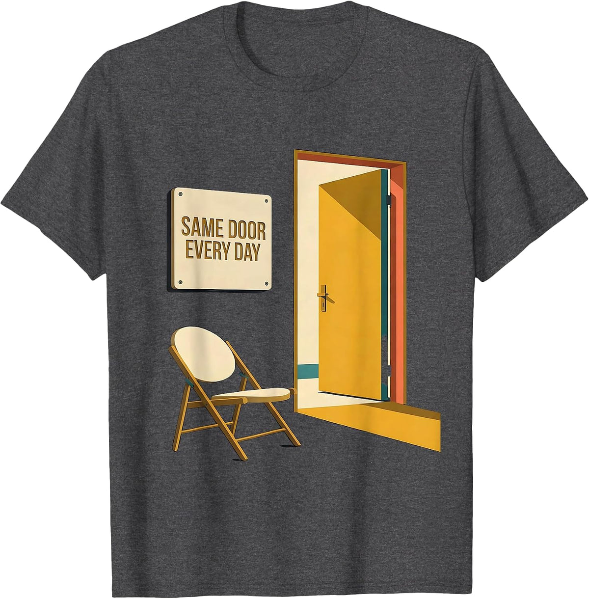 Men's Same Door Every Day Midcentury Modern Social Worker Advocacy T-Shirt - Dark Heather Grey