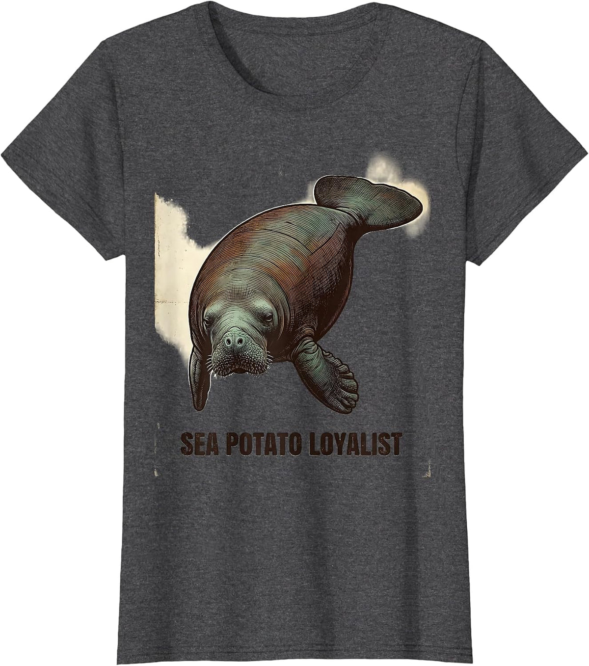 Women's Sea Potato Loyalist Vintage Manatee Lover Funny Sea Animal T-Shirt - Dark Heather Grey