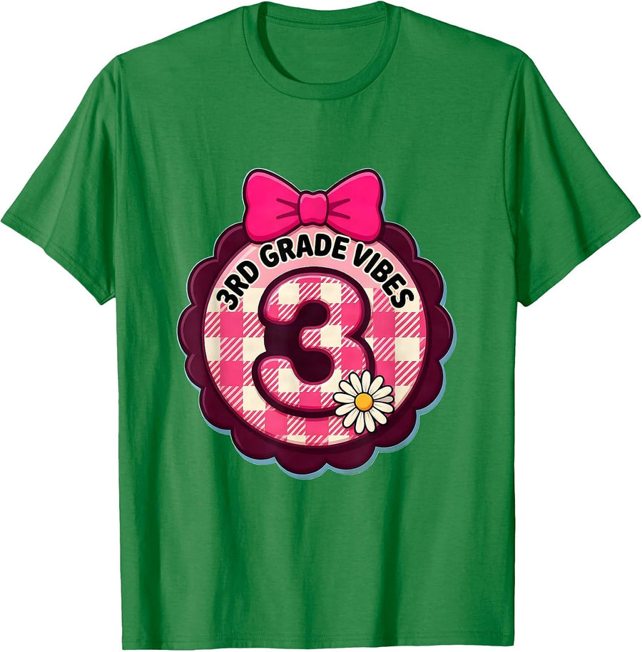 Men's 3rd Grade Vibes Cute Bow Back To School Third Grade T-Shirt - Kelly Green