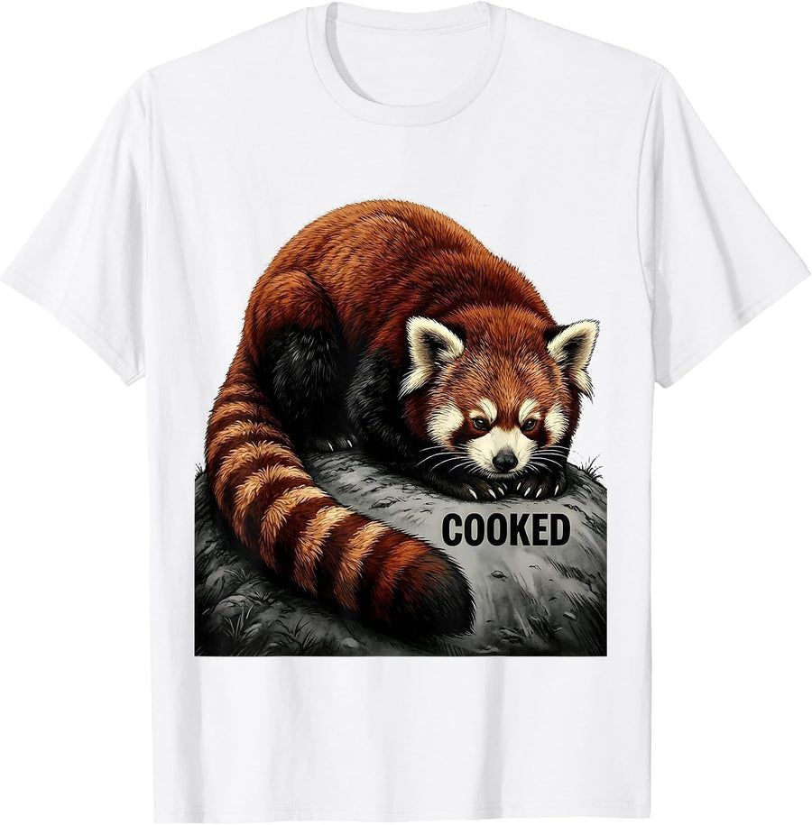 Men's Cooked Monochromatic Red Panda Lover Animal Enthusiast Humor T-Shirt - White