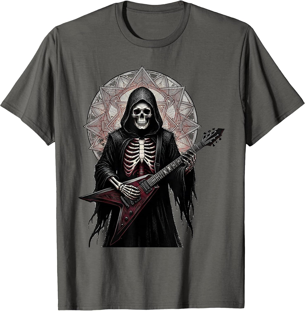 Grim Reaper Guitarist Heavy Metal Graphic T-Shirt - Asphalt Grey