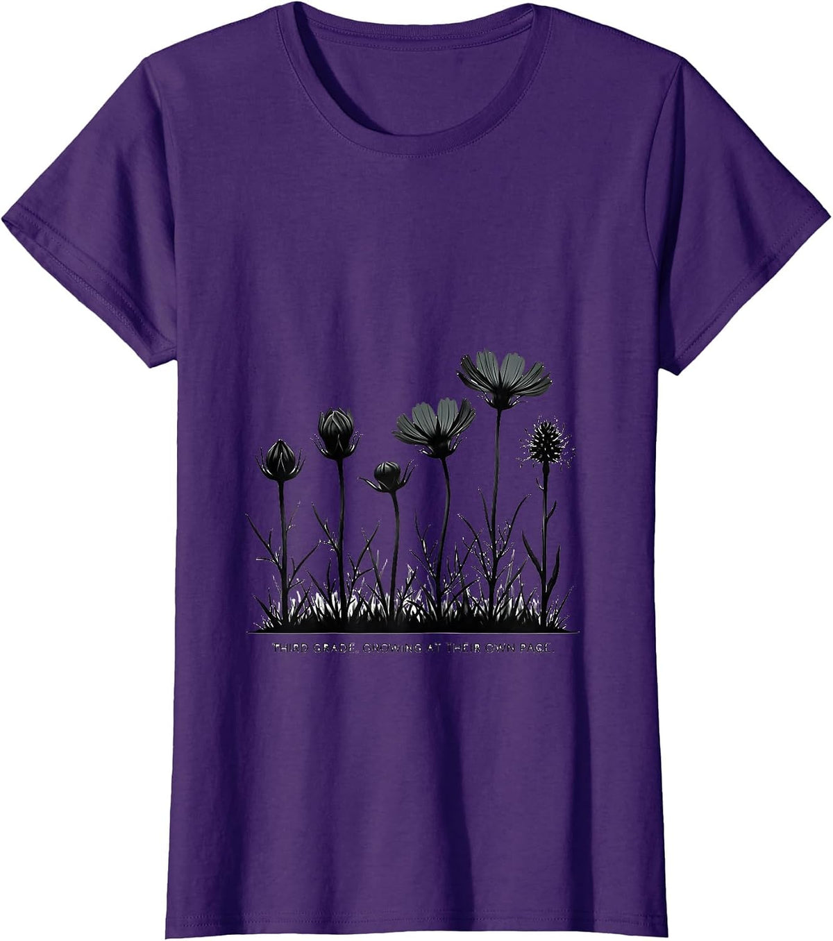 Women's Third Grade Growing At Their Own Pace Wildflower Teacher T-Shirt - Purple