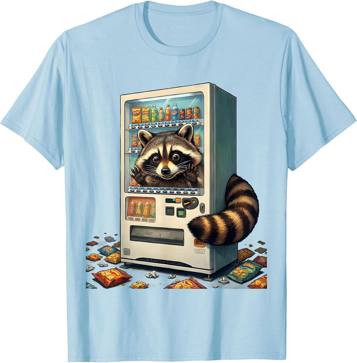 Men's Raccoon Raiding Vending Machine At Night T-Shirt - Baby Blue