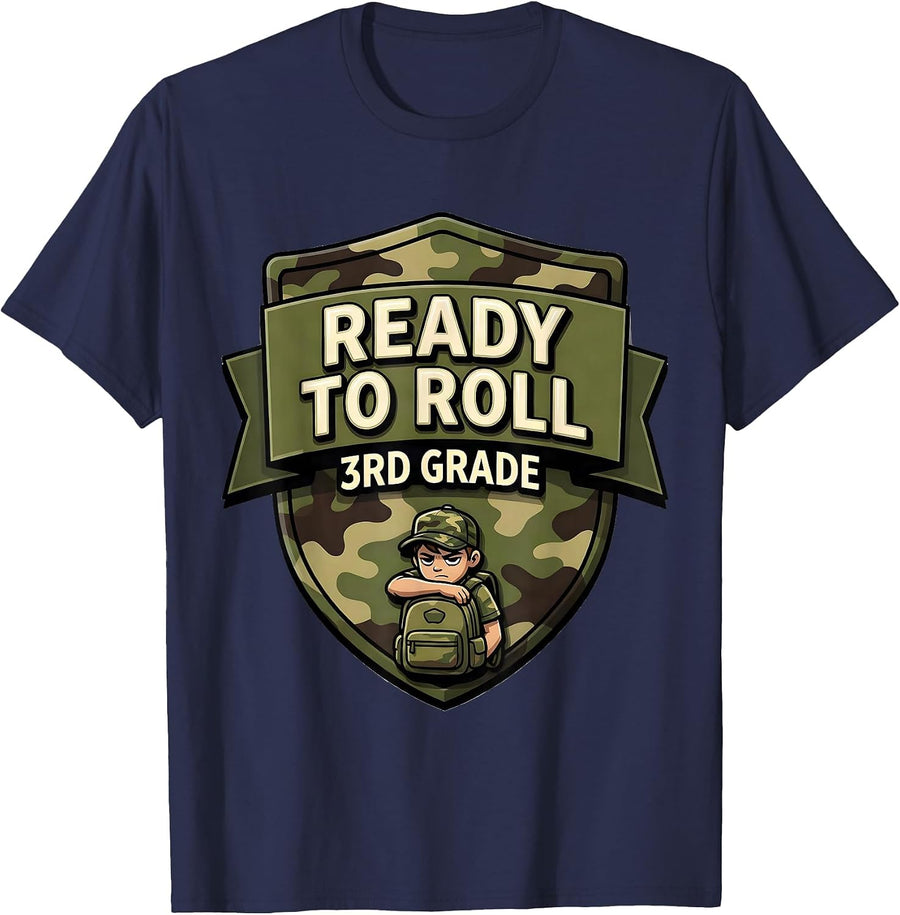Ready To Roll 3rd Grade Camo Back To School Boy Teacher T-Shirt - Navy Blue