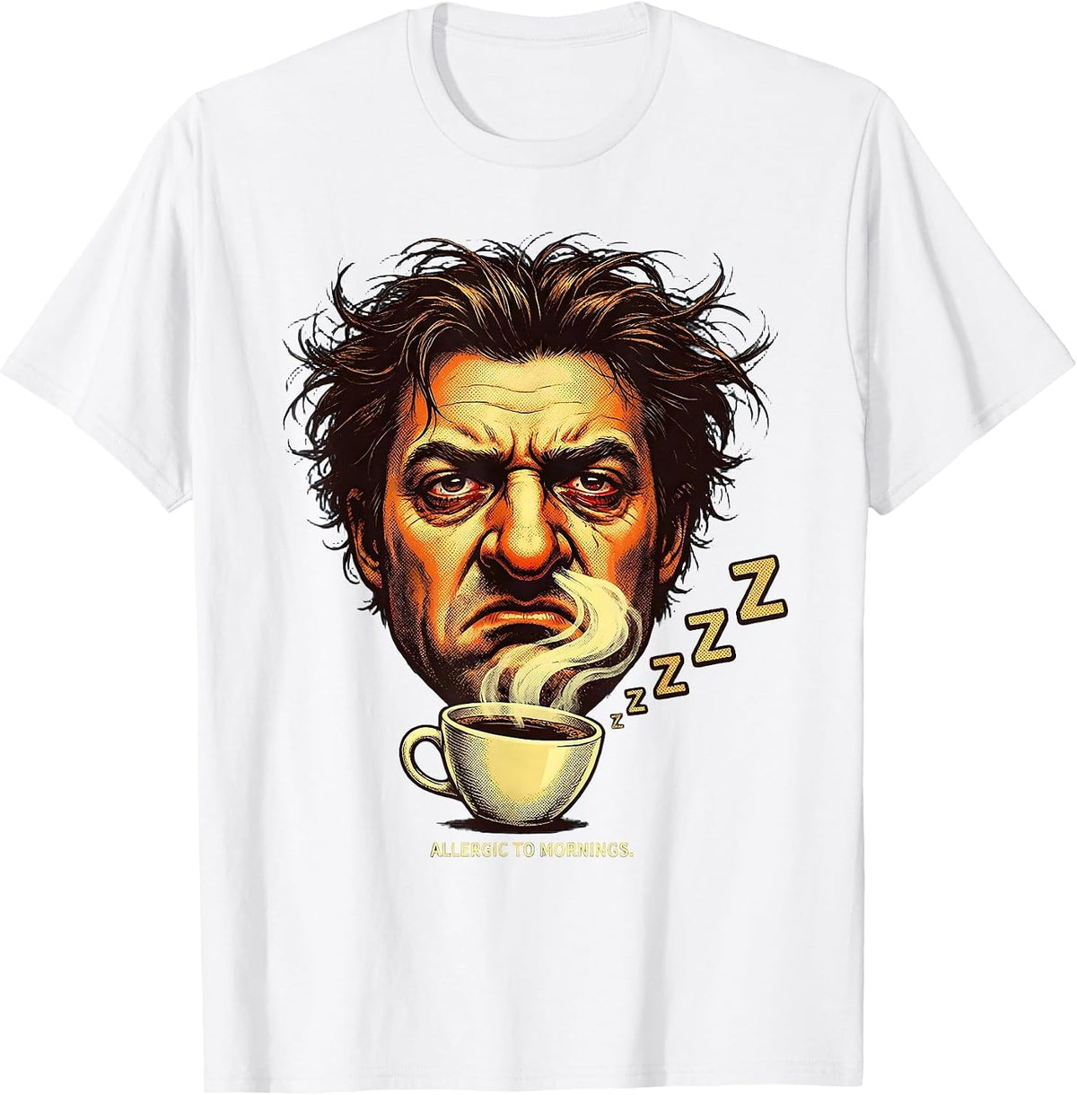 Men's Allergic To Mornings Funny Sleep Lover Design T-Shirt - White