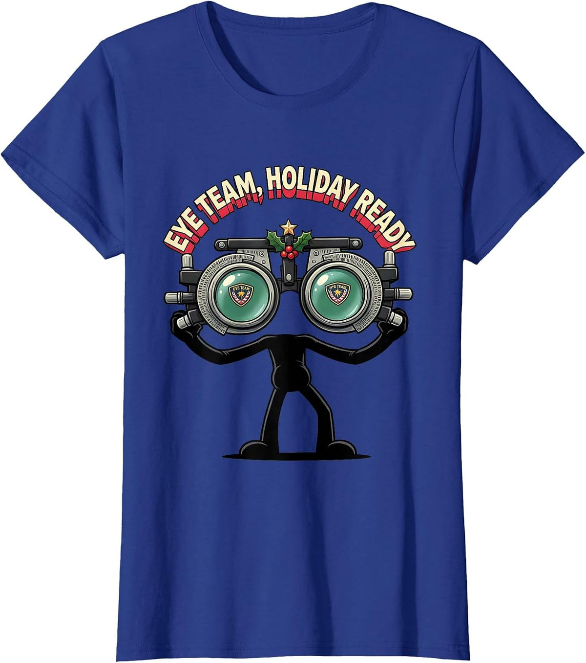 Women's Eye Team Holiday Ready Cartoon Optometrist Christmas T-Shirt - Royal Blue