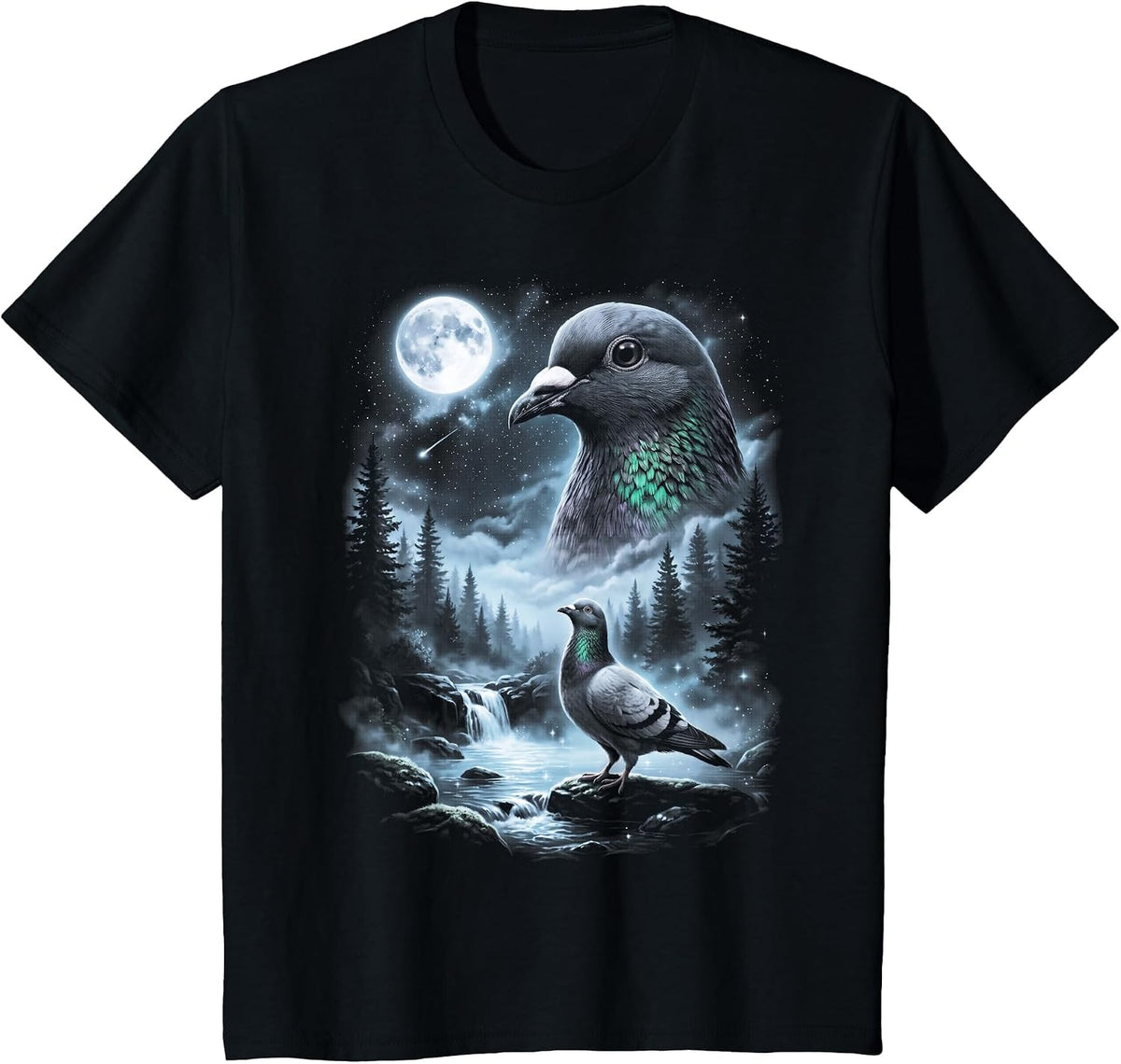 Pigeon Howling at Moon 90's Retro Birdwatcher T-Shirt - Black