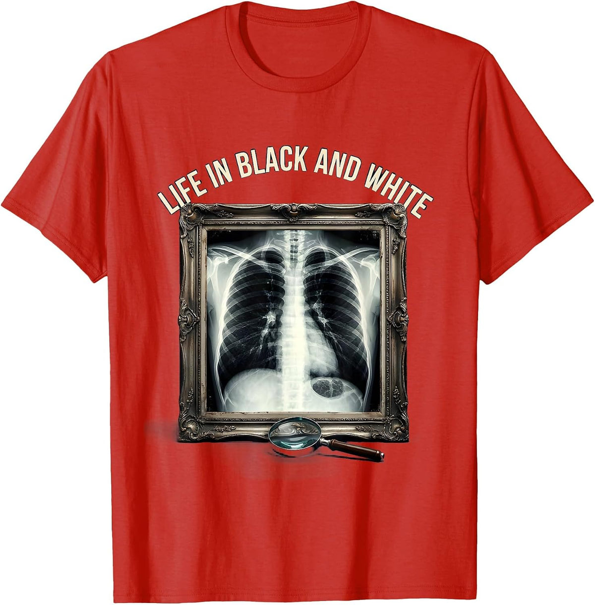 Men's Life in Black and White Radiology Design T-Shirt - Red
