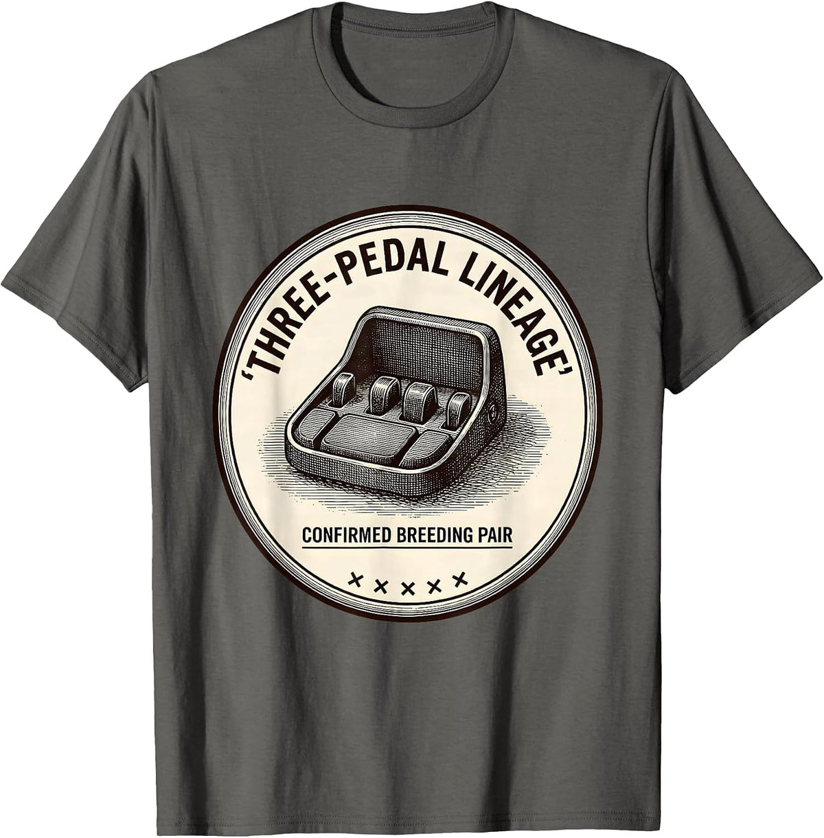 Three-Pedal Lineage, Confirmed Breeding Pair Car Guy T-Shirt - Asphalt Grey