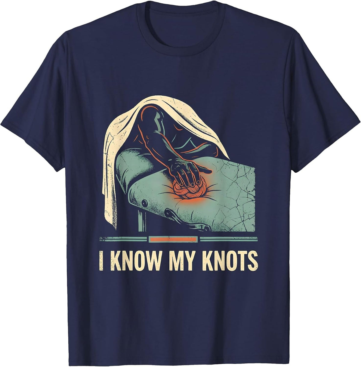 Men's I Know My Knots Funny Massage Therapist Humor LMT Gift T-Shirt - Navy Blue