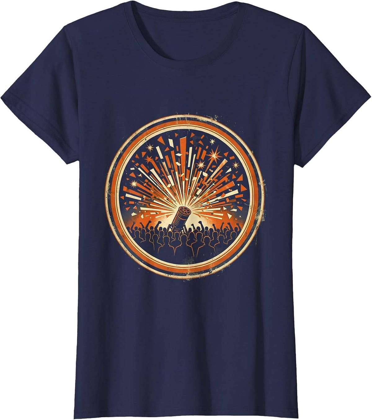 Women's Confetti Cannon Crowd Cheer Celebration Graphic T-Shirt - Navy Blue