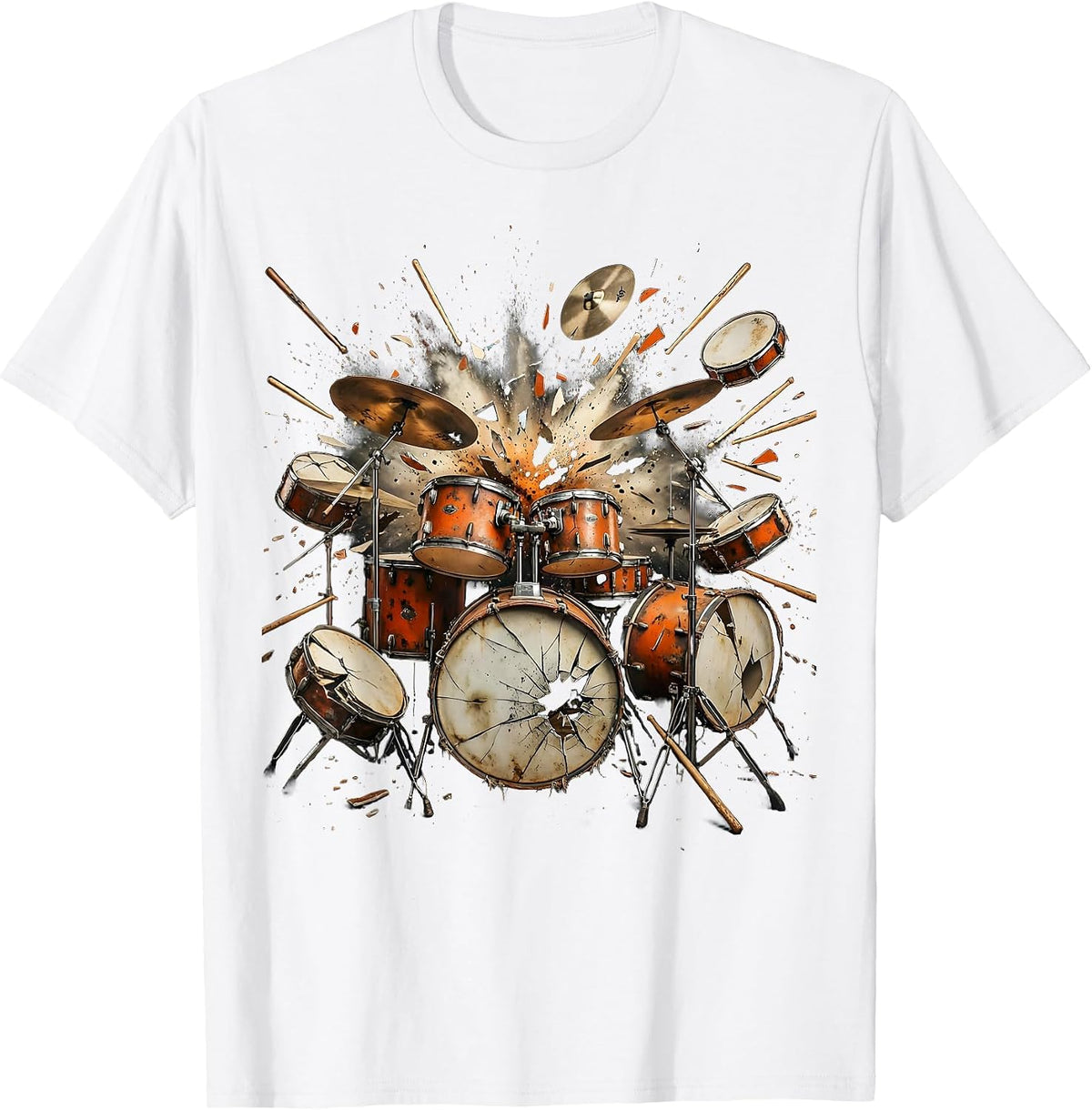 Exploding Drum Kit Starburst Burst Illustration T-Shirt - White