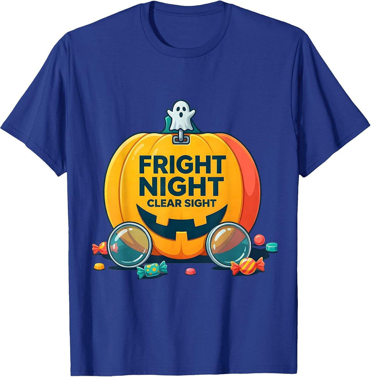 Men's Fright Night, Clear Sight Funny Optometrist Halloween Eye T-Shirt - Royal Blue