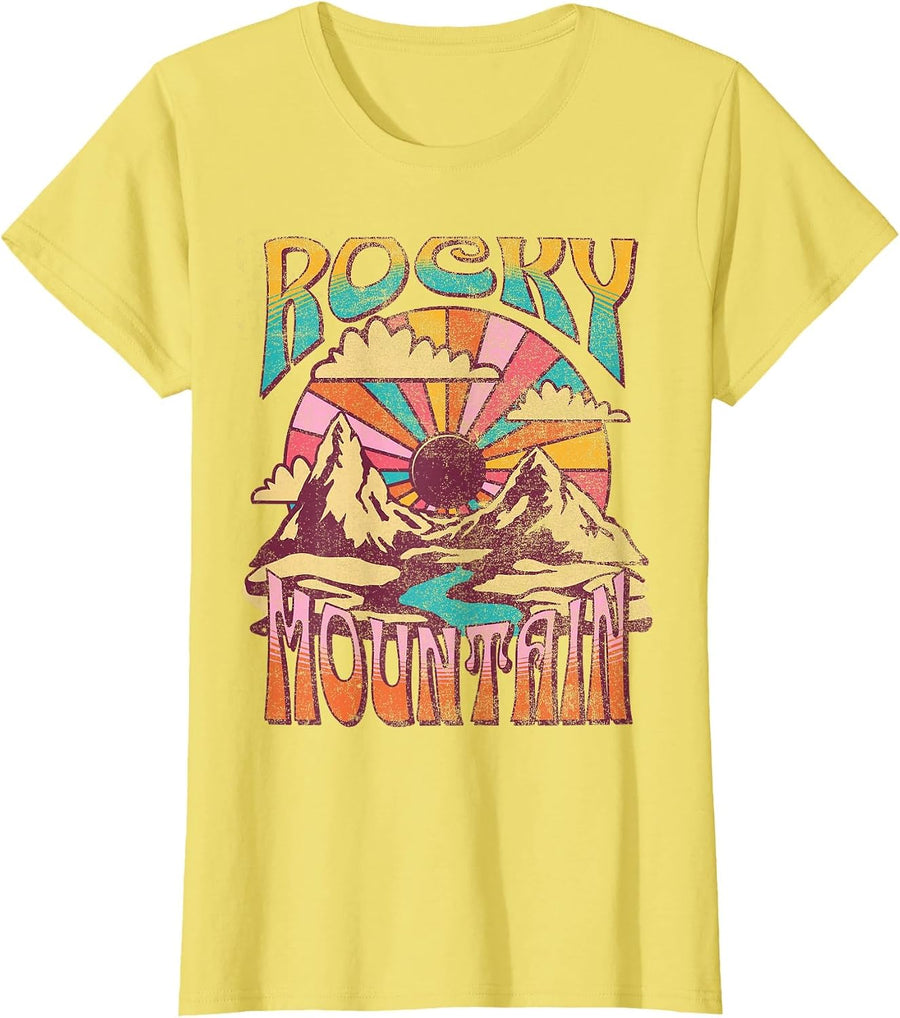 Rocky Mountain Colorado Nature Hiking Mountains Outdoors T-Shirt - Lemon Yellow