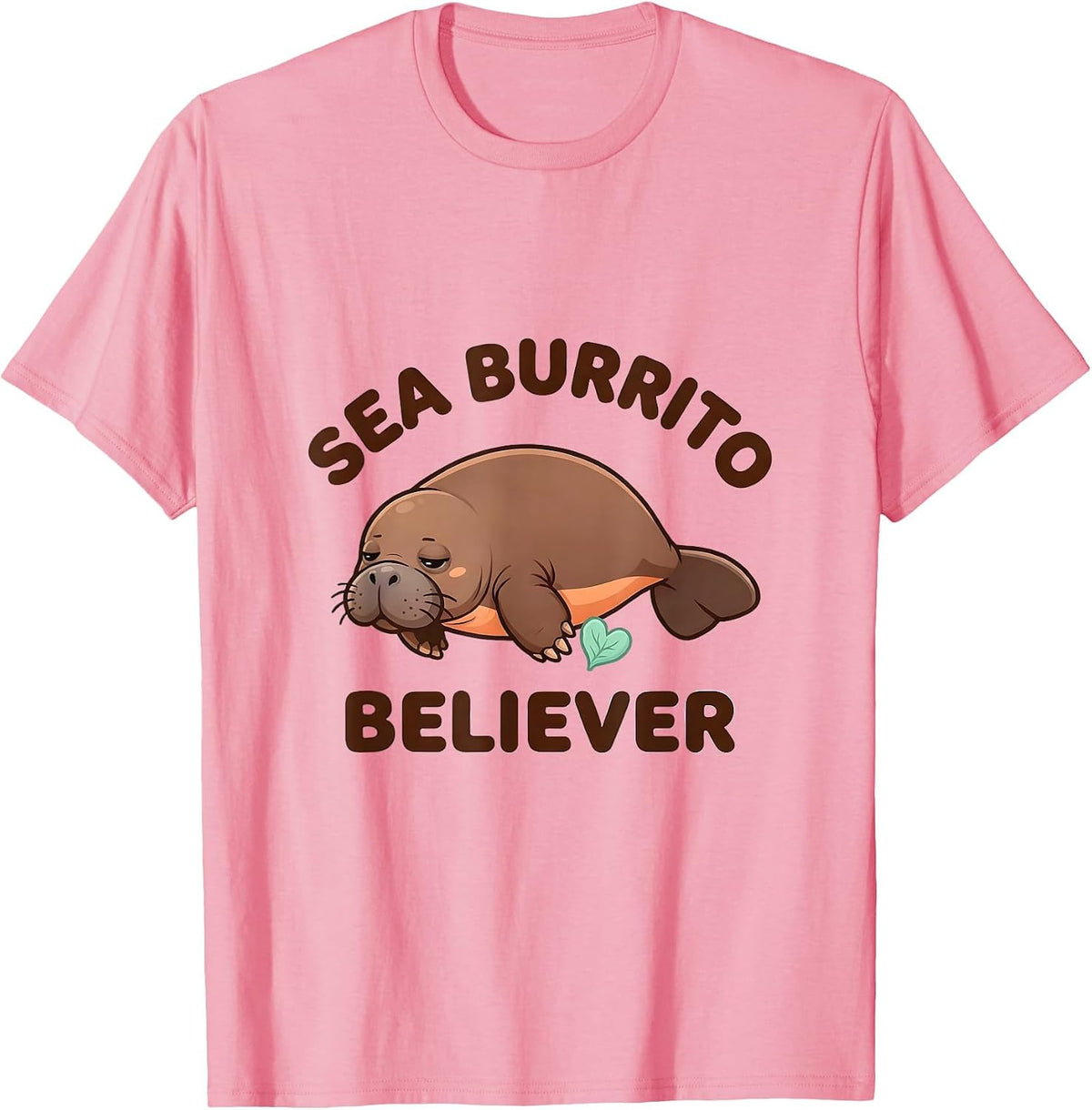 Men's Sea Burrito Believer Cute Kawaii Manatee Lover Humor T-Shirt - Pink